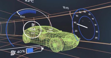 EV performansını gösteren Eko gösterge dolgu ve geri çekme ile şarj bataryası yükselip alçalıyor. Fütürist, dijital, yenilikçi, teknoloji, verimlilik, dinamik, görselleştirme