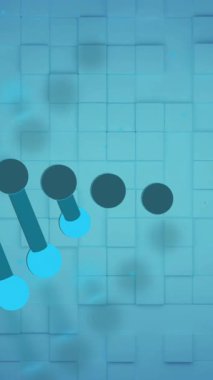 Mavi geometrik arkaplan üzerinde DNA ipliği animasyonu. Bilim, biyoloji, genetik, genom, sarmal, teknoloji