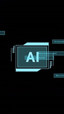Siyah arkaplan üzerinde ai veri işleme animasyonu. Küresel yapay zeka, veri işleme, dijital arayüz ve bilgisayar konsepti dijital olarak oluşturuldu.