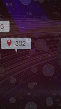 Yol üzerinde medya simgeleri ve konfeti animasyonu. Dijital olarak üretilen fikirler ve teknoloji konsepti.