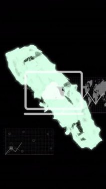 Bulut hesaplama ve veri işleme animasyonu dijital grafik ve grafikler üzerinde. Teknoloji, analitik, görselleştirme, büyük veri, yenilik, veri analizi