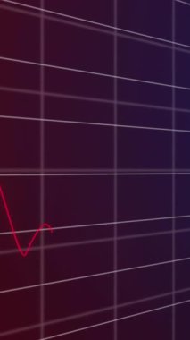 Kırmızı çizgi üzerinde finansal veri işleme animasyonu. Küresel iş, finans, bilgisayar ve veri işleme kavramı dijital olarak oluşturulmuş video.