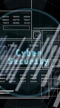 Siyah arkaplan üzerinde veri işleme ile dijital arayüzün animasyonu. Küresel veri işleme kavramı dijital oluşturulmuş video.