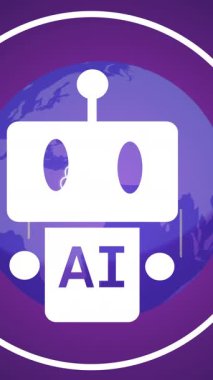 Hawaii sohbetinin animasyonu ve mor arka planda dünya üzerinde veri işleme. Küresel yapay zeka, dijital arayüz ve dijital olarak oluşturulmuş veri işleme konsepti.