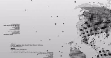 Başlangıçta, parlayan küre kıtaları döndürür ve gösterir, kod kaydırır ve veri akışını görselleştirir. Gelecek, teknoloji, dijital, soyut, yenilik, ağ, veri