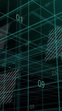 Şebeke arkaplanı üzerinden dijital veri ve numaralar canlandırılıyor. Teknoloji, animasyon, bilgi, fütürist, siber, analitik