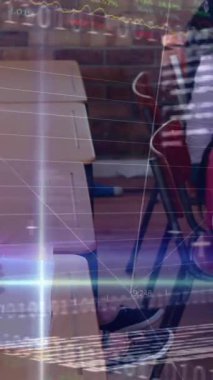 Teslimatçı ve minibüsle ilgili istatistik ve finansal veri işleme animasyonları. Okula ve eğitim konseptine dönüş.