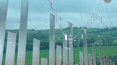 Maliye çizelgesi tepelerin üzerinde hareket ediyor, yükselen çizgiler ayarlama çubukları, mumlar ve fiyatlar güncelleniyor. Analizler, veri görselleştirmesi, mali gösterge paneli, büyüme, eğilim, çevre düzenlemesi, sakin