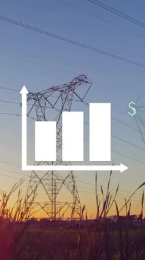 Diyagram ve sütunlar üzerinden para birimi simgeleriyle bağlantı ağının animasyonu. Küresel iş ve dijital arayüz kavramı dijital olarak oluşturulmuş video.