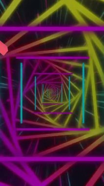 Siyah zemin üzerinde dönen sarı, pembe ve yeşil spirallerin 3 boyutlu animasyonları. Veri, bağlantı, dijital arayüz ve dijital olarak oluşturulmuş gelecek konsepti.