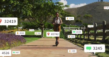 Park boyunca scooter kullanan bir kadın sosyal medyada nişan uyarısı yaratıyor. Kentsel, boş, enerjik, doğa, keşif, bağlantı, açık hava