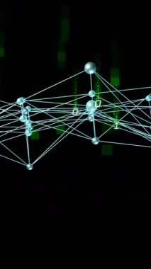 Dijital matris arkaplanına bağlanan ikili kod ağının animasyonu. Teknoloji, fütürist, bağlantı, siber alan, veri