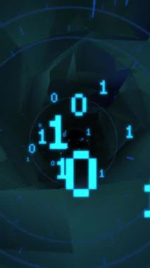 Animation of digital screen with binary code and shapes. Global computers, network, data and technology concept digitally generated video.