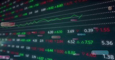 Gösterge tablosu açılıyor, veri güncelleme çubukları ile dalgalanma pazar etkinliğini gösteren kaydırma panelleri gösteriliyor. Finans, analitik, teknoloji, yatırım, veri görselleştirme, eğilim, modern