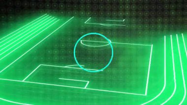 Yeşil ışın tarama ızgarası neon perde hatlarını gösteriyor, görüntüleme ve futbol sahası görüntüleme. Fütürist, dijital, teknoloji, spor, aydınlık, aydınlık, etkileşimli
