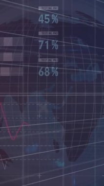 Finansal veri işleme animasyonu siyah arka planda dünya çapında. Küresel iş, bilgisayar ve dijital arayüz kavramı dijital olarak oluşturulmuş video.