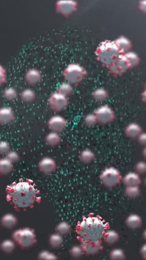 Koyu arkaplanda insan vücudu modelinin üzerine düşen kovid 19 hücrenin animasyonu. küresel covid 19 salgın konsepti dijital olarak oluşturulmuş video.