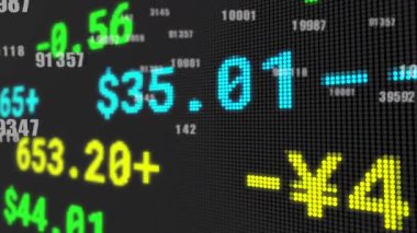 LED saatinde sola kayan bir saniyelik para birimi değerlerinden başlayarak piyasa güncellemelerini görselleştirmeye başlayın. Finansal veriler, dijital görüntüleme, piyasa analizi, yatırım, teknoloji, borsa, ekonomik eğilimler