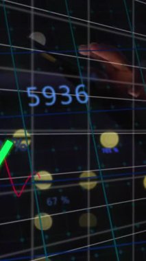 Animation of graphs with changing numbers against midsection of caucasian man using digital tablet. Digital composite, multiple exposure, report, business, illuminated and technology concept.