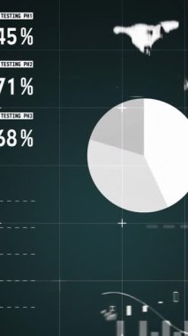 Soyut arkaplan karşısındaki bilgi arayüzü üzerinden ızgara deseninin animasyonu. Dijital olarak üretilen hologram, illüstrasyon, rapor, iş, ilerleme, büyüme ve küresel konsept.