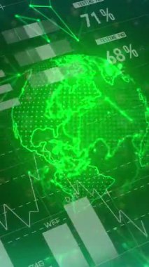 Dünya üzerinde veri işleme animasyonu. küresel iş ve dijital arayüz kavramı dijital olarak oluşturulmuş video