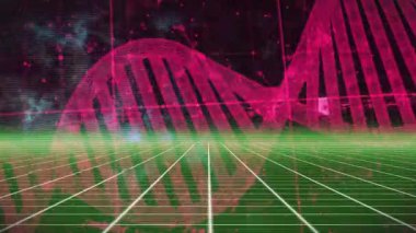 Şebeke etkinleştirmesinde pembe sarmal dalga formu ortaya çıkıyor, dalgalanıyor ve veri görselleştirmesi için dönüyor. Dijital, fütüristik, soyut, teknoloji, siber, neon, yenilik