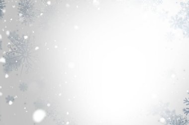 Açık gri-beyaz kar taneleri ve düşen kar taneleri ile gradyan arkaplan oluşturuyorlar. Kış, buz, pırıl pırıl, mevsimsel, şenlikli, zarif, sakinleştirici