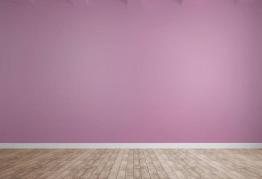 Boş odanın içi düz dizayn edilmiş, ahşap zemin, pembe duvar, şeffaf arkaplan. Minimalist, modern, konut, mimari, nötr, ferah, temiz