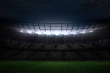 dijital olarak büyük futbol stadyumu gece gökyüzü altında oluşturulan