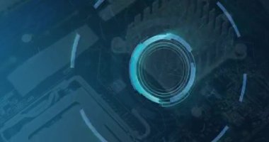 Görünüm merkezi belirdiğinde, eşmerkezli halkalar ikili akım ile dönerek arayüz oluştururlar. Gelecek, teknoloji, dijital, arayüz, siber, yenilik, holografik