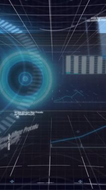 Siyah arkaplan üzerinde hareket eden 6G metin, çizelge ve bilgilerle parlayan arayüzün animasyonu. iletişim teknolojisi dijital arayüz kavramı, dijital olarak oluşturulmuş video.