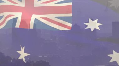 Esinti, Avustralya bayrağının dalgalanmasına ve kıvrılmasına neden oluyor. Union Jack 'i ve yıldızları ufuk çizgisine kaydırıyor. Vatanseverlik, sembolizm, şehir, hareket, vatanseverlik, milliyetçilik, mimarlık