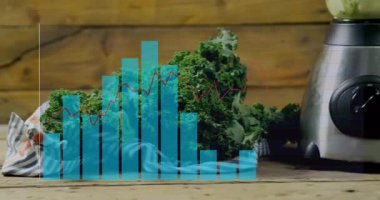 Karalahana başlatıcısının üzerindeki veri örtüsü beslenme verilerini göstermek için dönen bıçaklara giriyor. Sağlık, beslenme, taze, organik, yaşam tarzı, teknoloji, canlı