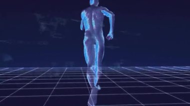 Yarı saydam kablo çalıştırıcı, yörüngedeki aydınlatma şebeke kamerasından yayılarak yürümeye başlıyor. Fütürist, dijital, siber alan, hareket, teknoloji, sanal, yenilik