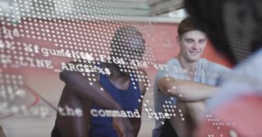 Solan metin örtüsü basketbol takım arkadaşlarının el kaldırarak spor takımına hoş geldin dediğini gösteriyor. Sporcular, takım çalışması, işbirliği, motivasyon, kentsel, dinamik, spor