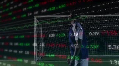 Finansal veri kaydırma ile gol kaydetmek için dalış ve gelen görüntüyü saptırma. Sporcu, spor, rekabet, dijital, teknoloji, hareket, eylem