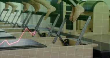 Pilates grubu ayakları bara yerleştiriyor, şebeke ve pembe grafiğin yükselişini gösteriyor, at arabası spor için bastırıyor. Zindelik, güç, denge, dayanıklılık, atletizm, sağlık, profesyonel