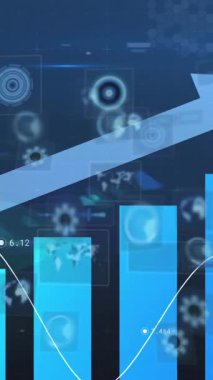 Mavi okun yukarı gösterdiği animasyon, tarama ve veri işleme sistemi üzerindeki ekranlar. küresel bağlantılar, teknoloji ve dijital arayüz konsepti dijital olarak oluşturulmuş video.