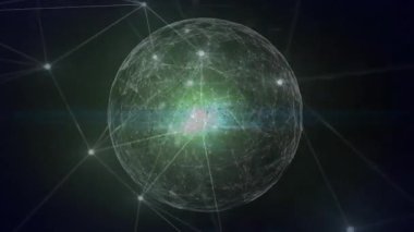 Mercekler küre üzerinde süzülmeye başlıyor, ağ atımı başlıyor, veri akışını gösteren çizgiler kayıyor. Gelecek, teknoloji, bağlantı, soyut, sibernetik, dijital, yenilik