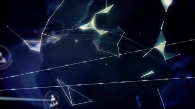 Ağ genişlemesini gösteren kozmik arkaplan kayan simge kaybolan flaş oluşturan dünya simgeleri. Gelecek, teknoloji, veri, yenilik, bağlantı, dijital, soyut