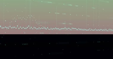 Displaying hundreds of circular markers forming data chart in dashboard, with numeric labels. Analytics, visualization, dashboard, infographics, technology, digital, interface