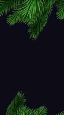 Köknar ağacı animasyonu ve düşen yıldızlar üzerine noel süslemeleri. Noel, kış, gelenek ve kutlama konsepti dijital olarak oluşturulmuş video.