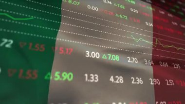 Piyasa eğilimlerini gösteren veri güncelleme ve grafik kaydırma sırasında İtalyan bayrağı sallamaya başlayan dizi. Canlı, dinamik, vatansever, finans, yayın, modern, analitik