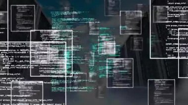 Kod penceresinin görünmesi, kod akışını temsil eden solgun sürüklenen şebekeyi tetikler. Teknoloji, veri, siber güvenlik, fütüristik, dijital, yenilik, ağ