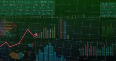 Izgara açma başlangıç veri kaydırma çubuğu, histogram, turta görünümü, yukarı doğru zikzak çizme eğilimi. Analizler, görselleştirme, gösterge paneli, veri, bilgi, teknoloji, finans