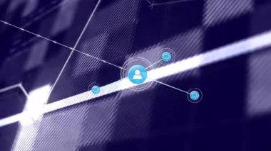 Kullanıcı simgesi ortaya çıktığında, düğümlere uzanan ve ağ büyümesini görselleştiren beyaz çizgiler. Dijital, bağlantı, görselleştirme, geleceksel, teknoloji, veri, soyut