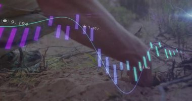 Adam diz çöküp toprağı tarıyor, deniz mavisi grafikleri canlandırıyor, eller koruma için tohum ekiyor. Sürdürülebilirlik, yeniden ağaçlandırma, ekoloji, büyüme, çevrecilik, doğa, teknoloji