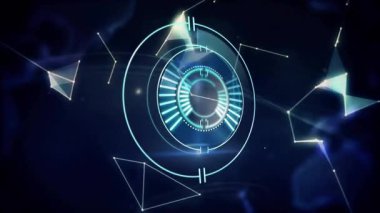 Boşluk açılıyor, 3 boyutlu arayüz ortaya çıkıyor. Dünya etrafında dönen halkalar, görselleştirilen ağ. Gelecek, teknoloji, görselleştirme, dijital, soyut, arayüz, veri