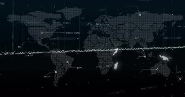 Güney Amerika 'yı merkez alan nokta haritası açılıyor, parlayan bölgeler gösteriliyor, küresel akım için veri gönderiliyor. Küre, veri görselleştirme, dijital arayüz, bağlantı, teknoloji, animasyon, bilgi grafikleri