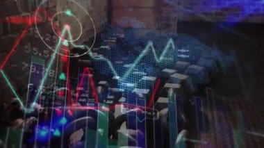 Dambıl rafına odaklanmak dünya haritasını canlandırmak ve yükselen çizgiler fitness trendlerini görselleştirmek. Jimnastik, analitik, teknoloji, güç, veri, yenilik, performans